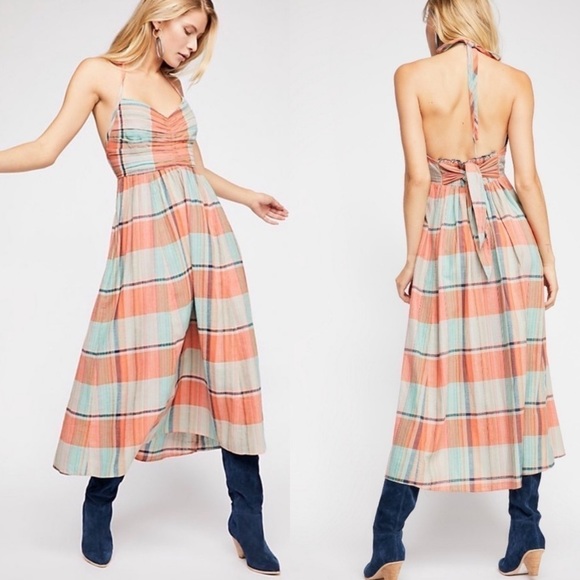 Free People Striped Maxi Dress in Coral and Teal - Picture 1 of 10